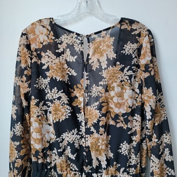 FREE PEOPLE Float Away Floral Romper Black and Mustard Size Medium - Picture 13 of 14
